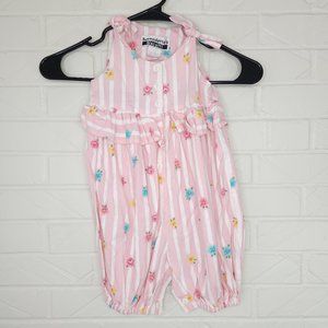 Bernadette's Biscotti Pink Stripe and Floral Jumpsuit Romper Tie Shoulder 24M
